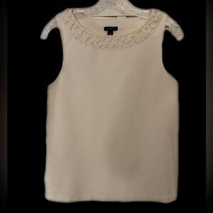 Ann Taylor Cream Pearl Embellished Blouse